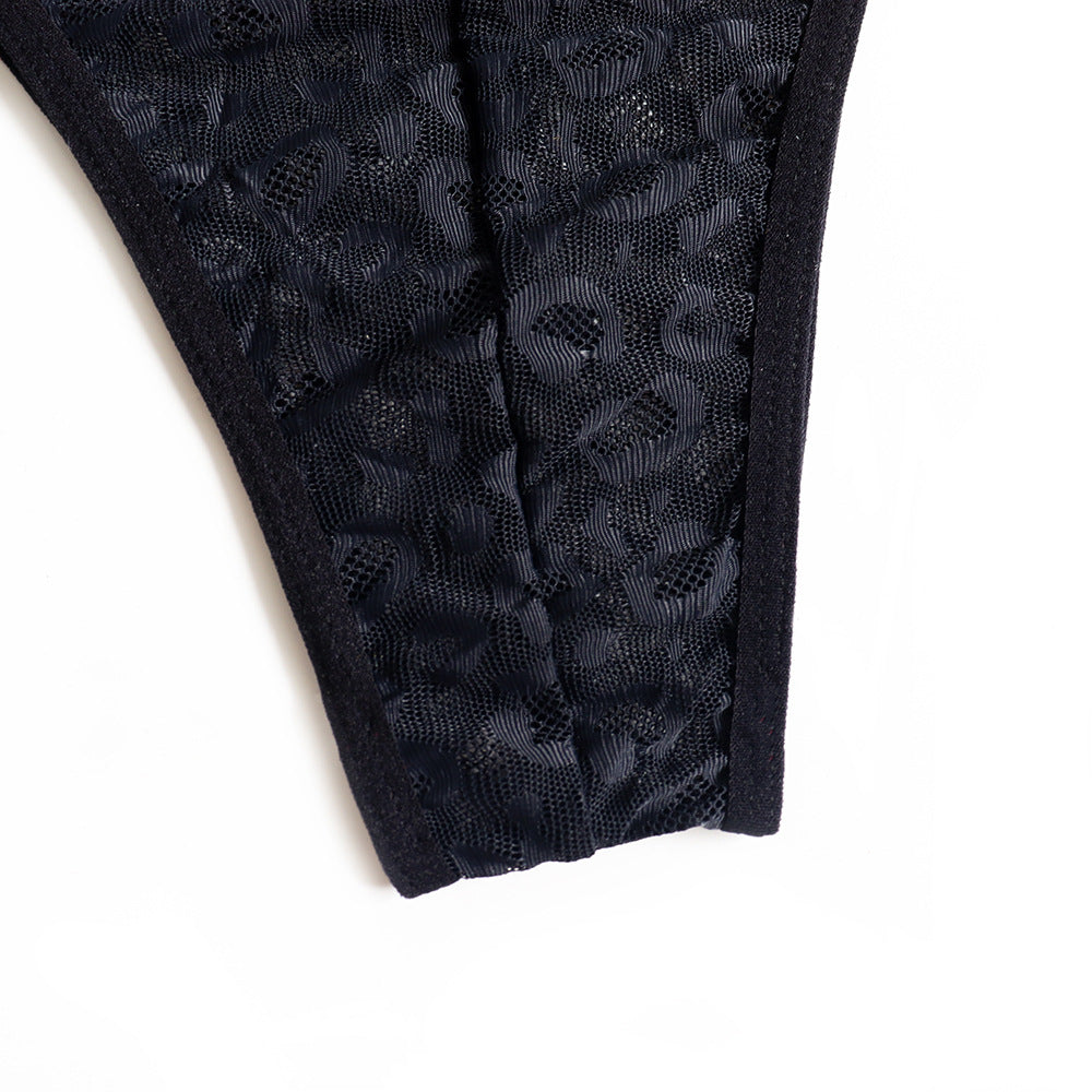 Black Leopard See-Through Sexy Pajamas