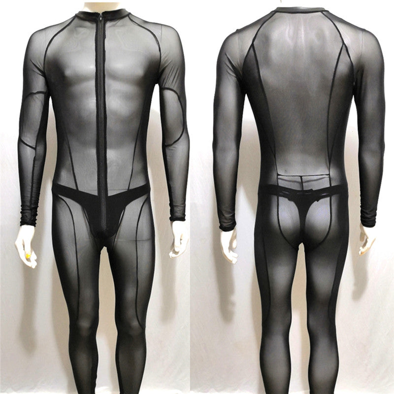Fine Mesh See-through Stitching One-piece Bodysuit