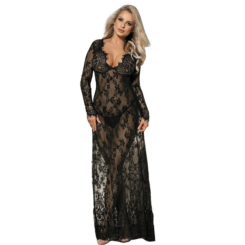 Sexy Lingerie Sexy Nightdress Lace Long See-Through Skirt