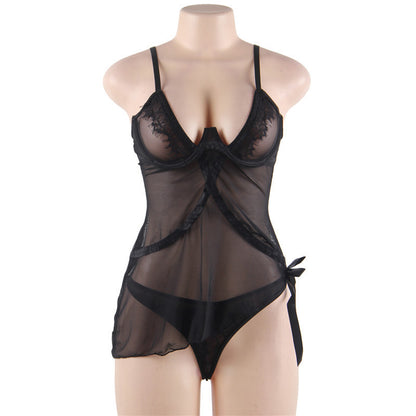 Large Size Sexy See-through Lace See-through Suspender Nightdress