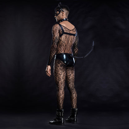 Cat Male Sexy Uniform See-through Sexy One-piece Net