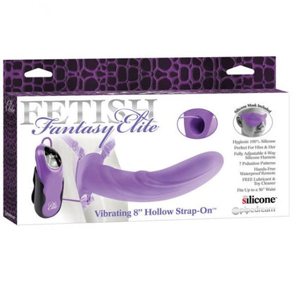 Vibrating 8 Inch Silicone Hollow Strap-on - Purple