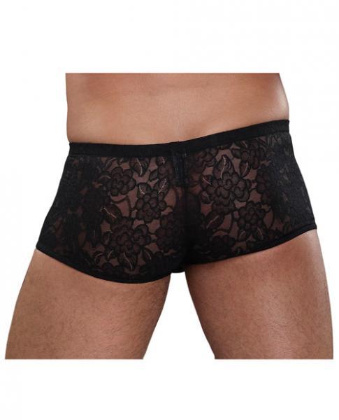 Male Power Stretch Lace Mini Shorts Black Medium