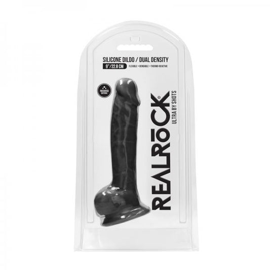 Realrock Ultra - 9 / 22.8 Cm - Silicone Dildo With Balls - Black