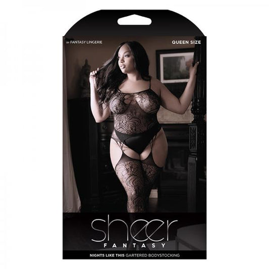 Sheer Nights Like This Gartered Bodystocking With Cutout Front Queen
